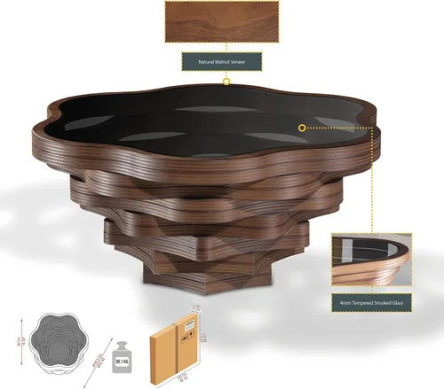 Vista 6 de by Papella Design, Mesas de centro de nogal natural Veener para sala de estar, mesa rústica, mesa de centro para sala, mesa central, mesa de Marrón
