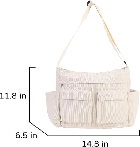Vista 3 de Bolso bandolera grande de pana para mujereshombres, bolso escolar tipo hobo