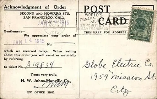 Vista 2 de A Few J-M Products San Francisco, California CA Tarjeta postal antigua original 1915