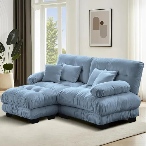 Vista 70 de Reposapiés Otomano Tapizado de Terciopelo con Cojín para Sofá Seccional Sofá 300 libras para Sala de Estar (Beige)