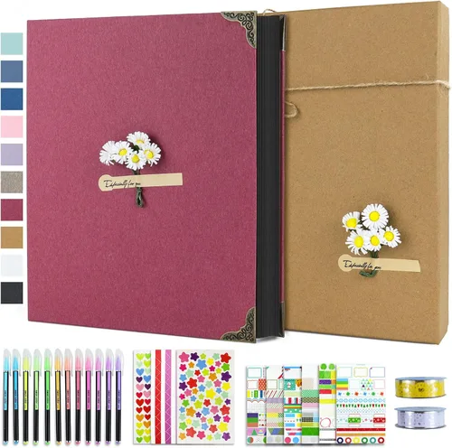 Vista 17 de Vienrose Kit de álbum de fotos de bricolaje con bolígrafos, cintas y calcomanías, 60 páginas, tapa dura de 8.5 x 11 pulgadas, 3 anillos, papel negro