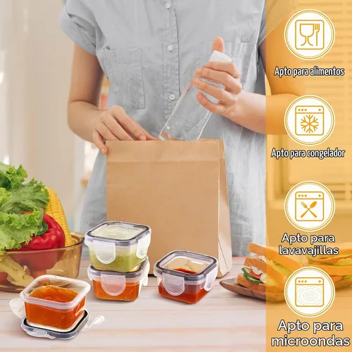 Vista 4 de Mimorou 20 recipientes de aderezo para ensaladas, recipientes pequeños de plástico reutilizables de 2 onzas con tapa, almacenamiento de alimentos a
