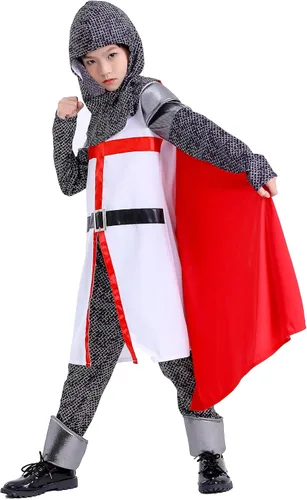 Vista 4 de Faltern Disfraz de caballero medieval para niños, Halloween, niños, disfraz de caballero vikingo renacentista, disfraz de caballero templario