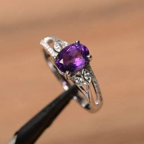 Vista 3 de LUO Anillo de compromiso de plata de ley 925 con forma ovalada de 0.315 x 0.236in con piedras preciosas vintage para mujer