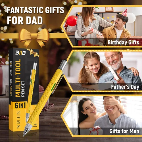 Vista 5 de BIIB Bolígrafo multiherramienta 6 en 1, regalos para hombre, para papá, novio, marido, aniversario, cumpleaños, día del padre, regalo para hombres