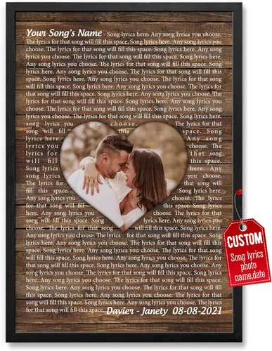 Vista 32 de H-DEWALL Póster personalizado de letras de canciones, regalo de boda único para parejas, personaliza con tus propias fotos, nombres y fecha, sin