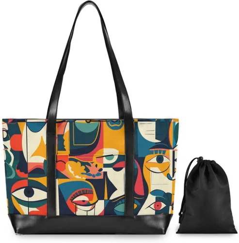 Vista 2 de KLL Abstract Shapes Eyes Waterproof tote bag laptop with zipper laptop travel bag Large Handbag for men with lunch maletin ejecutivo para mujer