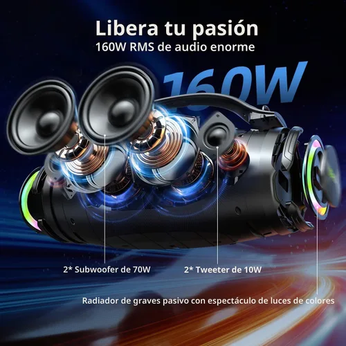 Vista 2 de ZEALOT Altavoz Bluetooth fuerte con subwoofer, altavoz portátil de 160 W RMS, bocina Bluetooth, IPX6 a prueba de agua, sonido estéreo de alta