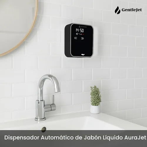 Vista 7 de GentleJet AuraJet - Dispensador automático de jabón líquido para montaje en pared, sensor sin contacto, pantalla LED, 5 niveles ajustables