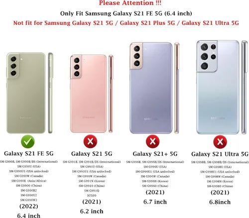 Vista 2 de Funda para Samsung Galaxy S21 FE 5G con cubierta para lente de cámara, protector de pantalla HD, soporte de anillo magnético con función de soporte