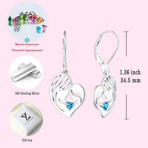 Vista 6 de YL Pendientes colgantes de plata de ley 925 para madre e hija, con forma de corazón para mamá y mujer, Metal