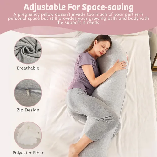 Vista 4 de Zomee Almohada de embarazo cómoda – Almohada de maternidad en forma de J para dormir de lado y lactancia, apoyo acogedor para cuello, cabeza