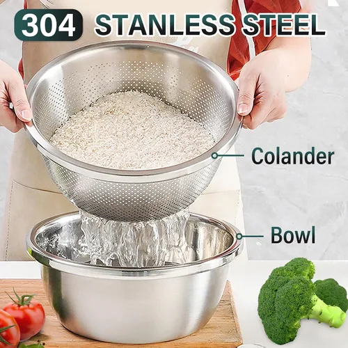 Vista 2 de Colador de Acero Inoxidable 304 de 2QT Colador Microporoso y Tazón de Mezcla para Cocina, Colador de Arroz con Cuenco de Lavado para Colar Pasta