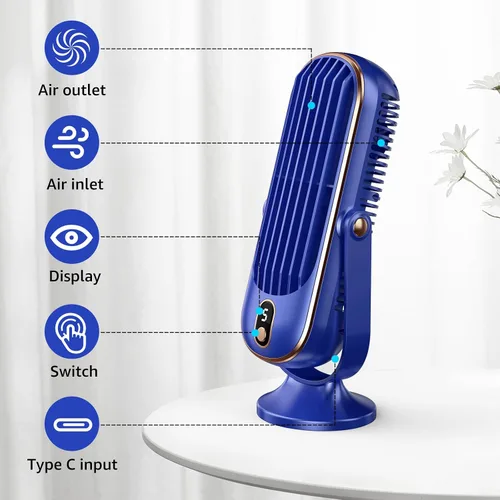 Vista 3 de Ventilador de torre, ventilador de escritorio portátil con opciones de 5 velocidades, doble circulación de aire, ventilador de mesa silencioso