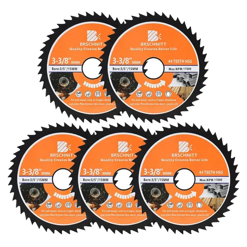 Vista 7 de Hoja de Sierra Circular HSS de 3 3/8 pulgadas - BRSCHNITT 44T Orificio de 3/5"-3/8" Discos de Corte para Cortar Madera, Cobre, Aluminio, Plástico