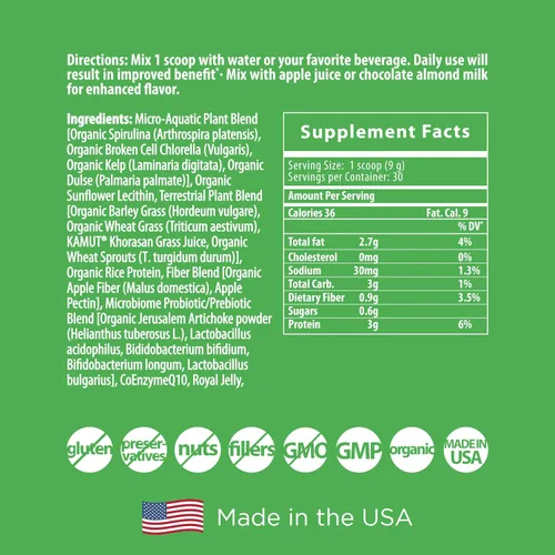 Vista 2 de Green Power - Polvo orgánico de superalimentos verdes – Espirulina y Clorella con probióticos, energía y apoyo inmunológico, salud digestiva – Sin