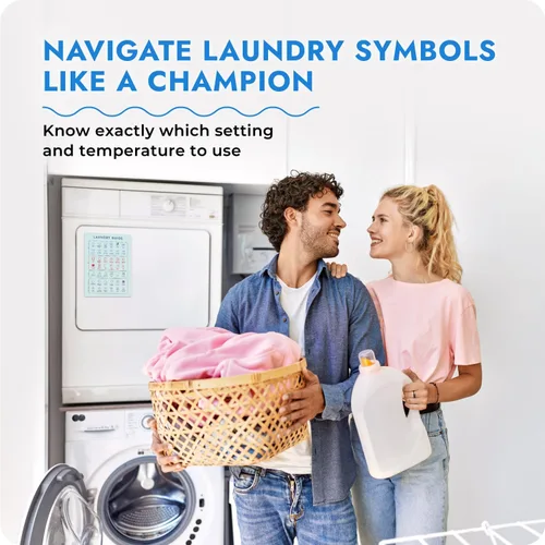 Vista 2 de Imán de símbolos de lavandería para un fácil cuidado de la ropa – Guía de símbolos de lavandería para el hogar, dormitorios y lavanderías – Letrero