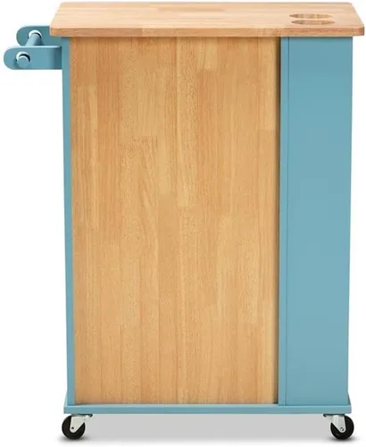 Vista 9 de Baxton Studio Liona - Carrito de almacenamiento de cocina de madera con acabado azul cielo moderno y contemporáneo