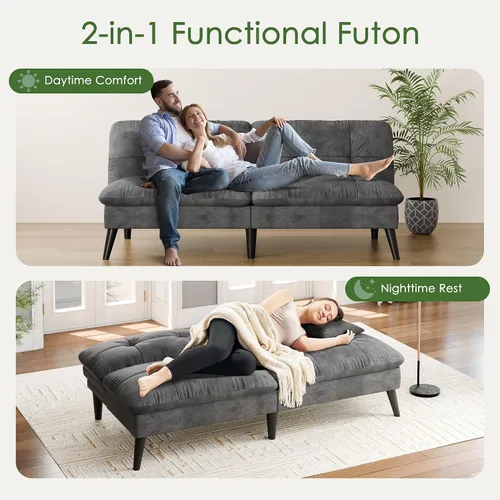 Vista 5 de Vongrasig Sofá cama pequeño futón de terciopelo con respaldo ajustable, sofá cama plegable convertible, sofá cama moderno para sala de estar