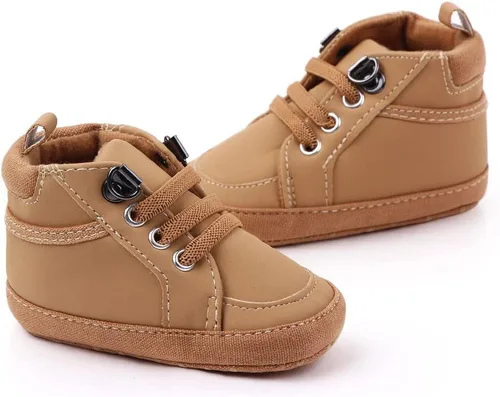 Vista 2 de Sekantrol Zapatos de cuna para recién nacidos, para niños y niñas, suela de goma suave, zapatos para bebés, zapatos deportivos de moda de caña alta