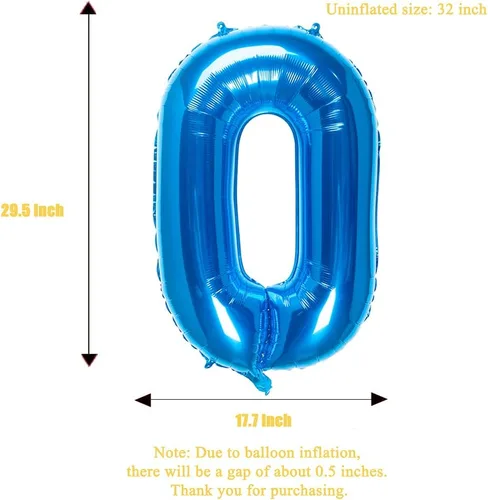 Vista 3 de Globos azules del número 0 de 32 pulgadas, globos de aluminio digitales para decoración de fiesta de cumpleaños (globo azul número 0)