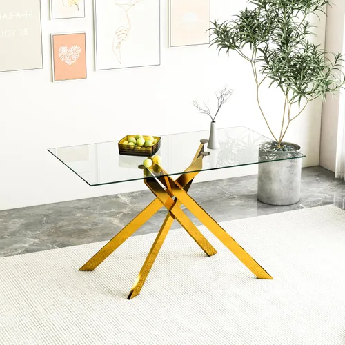 Vista 7 de Juego de mesa de comedor de cristal de 5 piezas para 4, moderno juego de mesa de cocina rectangular de vidrio templado transparente de 51.18