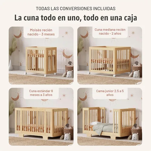 Vista 3 de Babyletto Yuzu - Cuna convertible 8 en 1 para todas las etapas - Kits de conversión para moisés, cuna de bebé midi a cama infantil, sofá cama, cuna