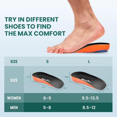 Vista 6 de Welnove Copas de gel para talón con soporte de arco, alivio de fascitis plantar y tendinitis de Aquiles - Mujeres 9.5-13 y hombres 8.5-12