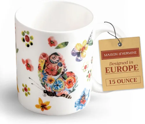 Vista 21 de Maison d' Hermine Taza de café con asas, tazas de porcelana fina de hueso, paquete de una taza de té para bebidas calientes, capuchino, latte