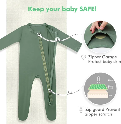 Vista 4 de HAPIU - Pijama de bambú con pies para bebé, con cremallera frontal de 2vías, mamelucos Sleep 'N Play, de 0a 24meses
