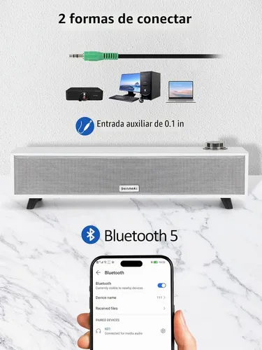 Vista 5 de Altavoces de computadora, barra de sonido de computadora de 10 W, altavoces de PC alimentados por USB, Bluetooth 5.0 y altavoces de entrada RCA