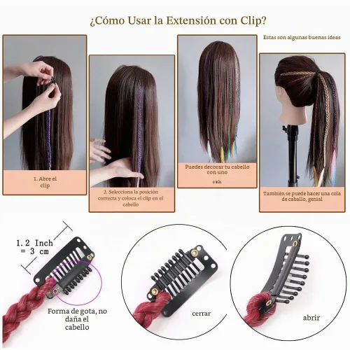Vista 4 de Extensiones de cabello trenzado, 5 piezas de trenzas de bebé con fleco frontal, cabello largo trenzado, cabello natural suave para mujeres, uso