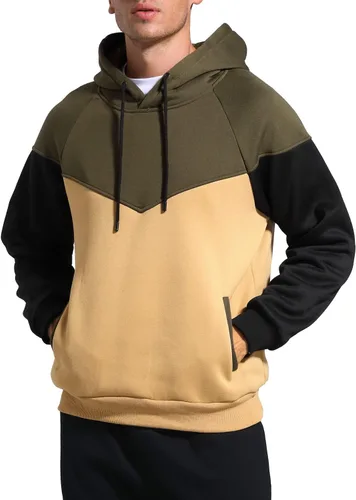 Vista 2 de Sudadera con capucha de forro polar de peso medio para hombre, casual, bloque de color, con bolsillos