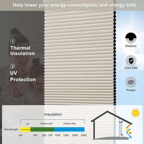 Vista 2 de Changshade - Persianas personalizadas de panal opacas sin cordones para ventanas interiores, persianas de panal para habitación con oscurecimiento