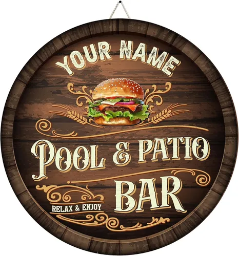 Vista 31 de Letrero personalizado para bar y parrilla en el patio trasero, decoración junto a la piscina, porche al aire libre, terraza, patio, bar, puerta