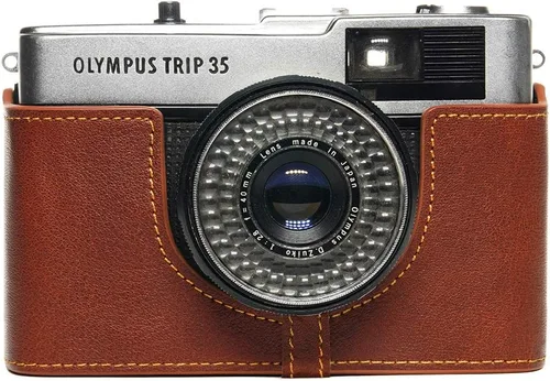 Vista 10 de Trip 35 - Funda de piel auténtica hecha a mano para cámara Olympus Trip 35 con correa de mano (negro)