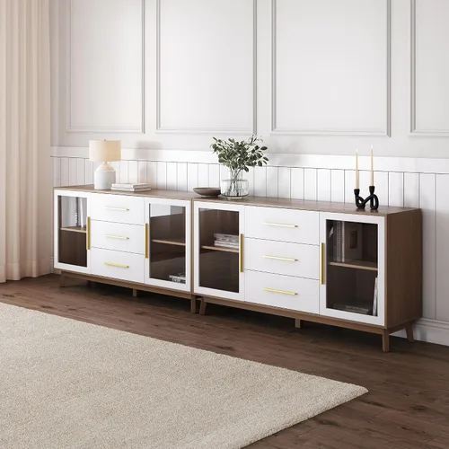 Vista 12 de BELLEZE Moderno gabinete Curio, mesa consola de 3 niveles, marrón, 31 pulgadas 31''Marrón