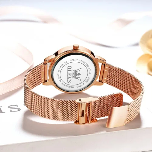 Vista 7 de OLEVS Relojes de mujer de cuarzo japonés de oro rosa para mujer, impermeables, de acero inoxidable, casual, para mujer