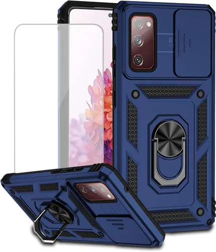 Vista 12 de Funda para Galaxy S20 FE 5G, Samsung S20 FE SM-G781U con protector de pantalla de vidrio templado y cubierta de cámara deslizante, anillo magnético