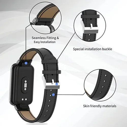 Vista 5 de Compatible con Xiaomi Redmi Band 2 Bandas, correa de repuesto de cuero para pulsera con marco de metal para Xiaomi Smart Band 8 Active