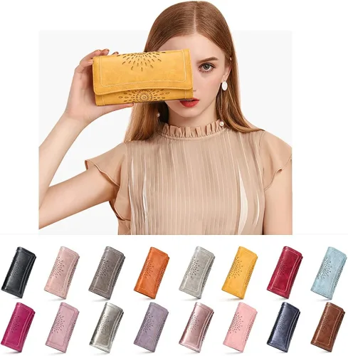 Vista 6 de Aphison - Cartera larga de cuero suave RFID para mujer, con caja de regalo