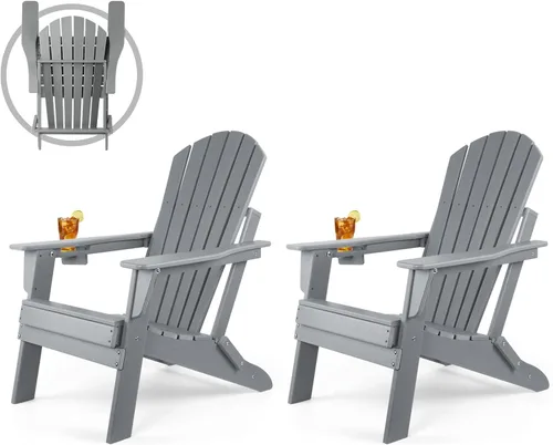 Vista 22 de FUNBERRY Silla plegable Adirondack, sillas de hoguera de HDPE para todo tipo de clima con portavasos para exteriores HDPE All Weather