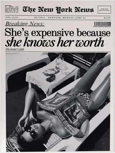 Vista 52 de Arte de pared de periódico de moda para niña, blanco y negro, decoración de pared de periódico estético retro, arte de pared feminista, póster