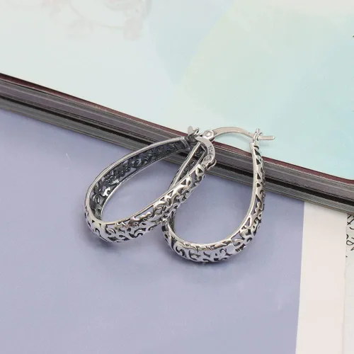 Vista 5 de LeCalla Aretes de aro de plata de ley 925 Aretes de aro de filigrana para mujer Aretes de aro de malla gruesa calada Aretes de aro vintage