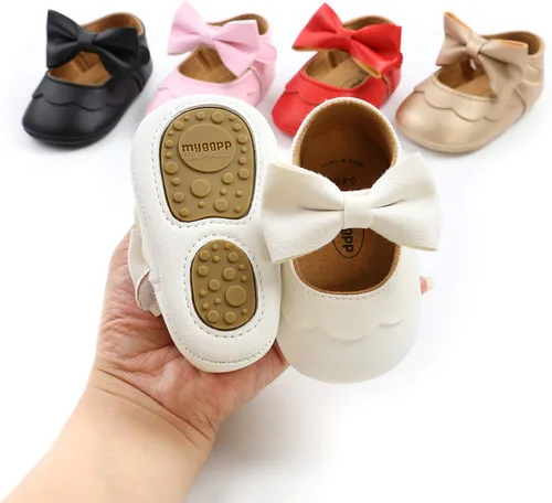 Vista 6 de Zapatos de bebé de primera calidad para niña, zapatos planos para caminar, suela suave, zapatos de princesa Mary Jane, zapatos de vestir de boda