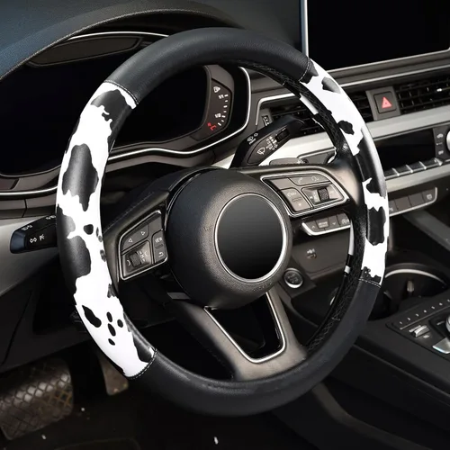 Vista 11 de Fundas para volante de automóvil con estampado de vaca, piel de microfibra transpirable para mujeres y hombres, protector universal de volante
