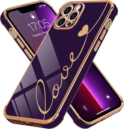 Vista 40 de LCHULLE Funda compatible con iPhone 12 para mujeres y niñas, bonito diseño de corazón de amor con enchapado de lujo, cubierta de TPU suave a prueba