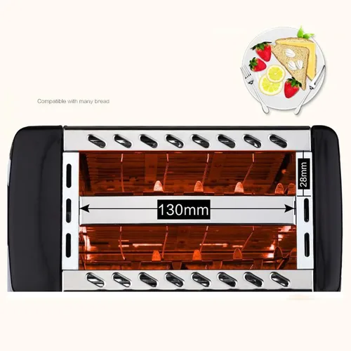 Vista 3 de Tostadora delgada de 2 rebanadas, tostadora de pan compacta de acero inoxidable con ranuras anchas emergentes automáticas y bandeja para migas