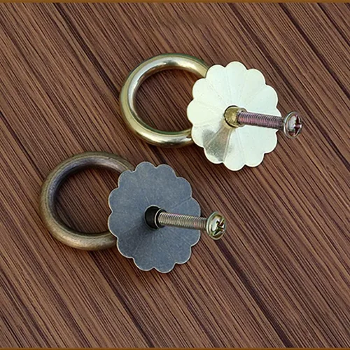Vista 3 de 4 tiradores de anillo de latón antiguo con manija para armarios de cocina, armario, cajón, muebles vintage, anillo de tracción de estilo vintage