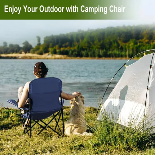 Vista 2 de Sillas Plegables de Camping Colapsables Silla de Césped Resistente con Bolsa para Refrescos, Bolsillo de Almacenamiento, Bolsa Impermeable Silla